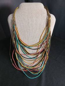 lot 6380 image: Beaded Multi-Strand Necklace with Gold-Tone Fringe Accents