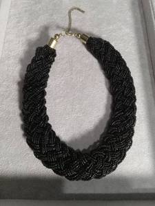 lot 6382 image: Black Beaded Mesh Necklace with Gold-Tone Caps and Chain