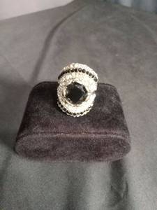 lot 6398 image: Fashion Ring with Black Stone Center and Clear Crystal Accents
