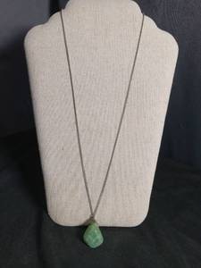 lot 6416 image: Green Teardrop Pendant Necklace on Silver-Tone Chain