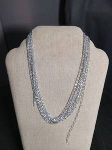 lot 6420 image: Multi-Strand Silver-Tone Chain Necklace with Tassel Pendant