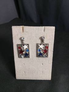 lot 6423 image: Star Dangle Earrings with Red White Blue Rhinestones Pair