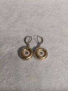lot 6426 image: Pair of Round Disc Earrings with Crystal Center and Beaded Border