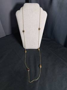 lot 6429 image: Long Station Necklace with Oval Amber-Toned Stones
