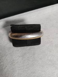 lot 6432 image: Two-Tone Bangle Bracelet Silver and Gold-Tone Smooth Dome