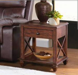 lot 20112 image: Farmhouse Style End Table with X-Frame Design - Retail $89