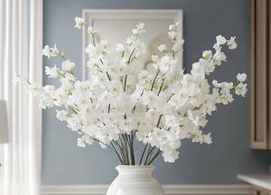 lot 626 image: Daifunli 6 Pcs Artificial Cherry Blossom Branches Silk Fake Cherry Blossom Flowers 43 Inch Faux Stems for Spring Home Decor, Table Centerpieces, Wedding Bouquets(White,Mixed) - Retail $23
