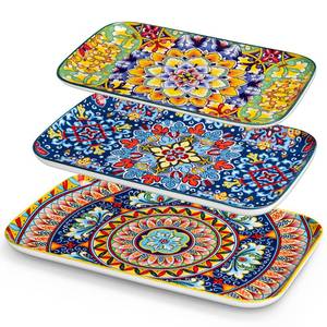 lot 631 image: MISSING 14, TWO PACK vancasso Serving Platters Set of 3, 1612 Inch Rectangular Trays - Extra Large, Ceramic Bohemian Serving Dish for Entertaining Food, Microwave & Dishwasher Safe, Vintage - Retail $60