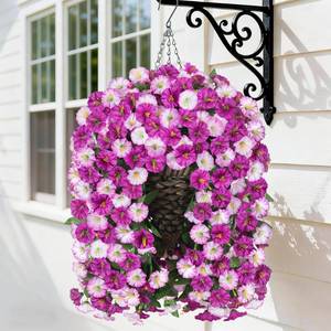 lot 632 image: Artificial Fake Hanging Flowers Basket for Outdoor Indoor Decoration,UV Resistant Faux Silk Light Fuchsia and Fuchsia Morning Glory Flowers Plants Realistic Hanging Planter for Outside Home Porch Yard - Retail $28