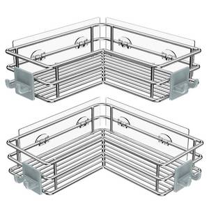 lot 635 image: Nieifi Corner Shower Shelves Stainless Steel, Adhesive Shower Caddy Basket Rack with Hooks, Rust Proof for Bathroom Shelf Shampoo Holder (Silver, 2 Pack) - Retail $18