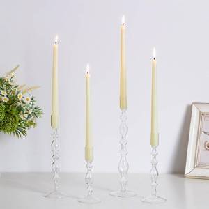 lot 639 image: Hewory Glass Candle Holder Set 4PCS Clear Glass Candlestick Holders Vintage Taper Candle Holders for Candlesticks, Unique Candle Sticks Holder Decor for Table Dinner Festival Events Decorations - Retail $34