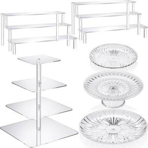 lot 640 image: RimCereal 6 Pcs Acrylic Dessert Stands Set Include Display Risers Cupcake Tower and Clear Round Dessert Trays Cake Table Holder for Wedding Baby Shower Decoration(Classic Style) - Retail $44