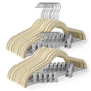 lot 642 image: HOUSE DAY Velvet Skirt Hangers 24 Pack, Beige Velvet Pant Hangers with Adjustable Clips, Space Saving Slim Shorts Hanger, Heavy Duty Non Slip Clip Hanger for Pants, Skirts, Shorts - Retail $29