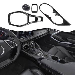 lot 646 image: RT-TCZ Carbon Fiber Center Console Gear Shift Panel Trim Cover Cup Holder Frame Shift Knob Cover Sticker Interior Decoration Kit Accessories for 2017 2018 2019 2020 2021 2022 Chevrolet Camaro, 4 PCS - Retail $41