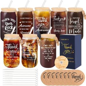 lot 649 image: 8 Set Employee Appreciation Gifts Glass Cups, Thank You Teacher Appreciation Gifts for Staff Coworker 16oz Can Shaped Beer Glass Cups, Gift Box, Hanging Cards and Coaster Birthday Gift for Team Women - Retail $35