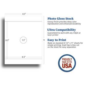 lot 657 image: Blank White Adhesive Grad Hat Topper Sticker - Easy to use Graduation Cap Decorations - Printable with Inkjet or Laser Printers - Personal Size (5 Pack) - Retail $10