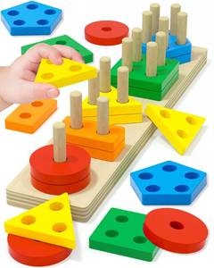 lot 681 image: Tonberless Montessori Toys for 1 2 3 Year Old Boy Girl, Toys for Ages 2-4 Toddlers Kids Baby, 1 2 Year Old Boy Girl Birthday Gifts, Wooden Learning Puzzles Shape Sorter Toys for Toddlers 1-3 - Retail $10