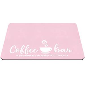 lot 694 image: PRE OWNED SEE PHOTOS Queekay Pink Coffee Bar Mat Kitchen Accessories for Countertop Absorbent Dish Drying Rubber Backed Coffee Maker Pot Mat, 24 x 16 Inches - Retail $13