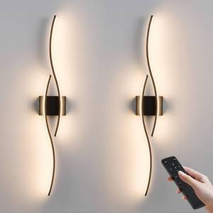 lot 706 image: KARTOOSH Battery Operated Wall Sconces Set of Two with Remote Control, Dimmable3 ColorNight-LightTimerMemory, Black Modern Wireless LED Sconce for Living Room, Hallway, Bedroom, 39.3 Inch (2 Pack) - Retail $130