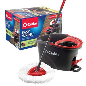 lot 717 image: O-Cedar EasyWring Microfiber Spin Mop, Bucket Floor Cleaning System, Red, Gray, Standard - Retail $35