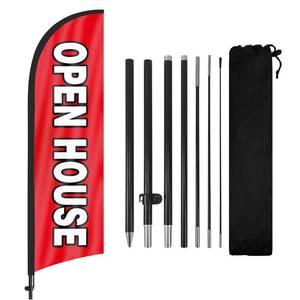 lot 736 image: Open House Flags for Real Estate Agents With Pole Kit and Ground Stake 8Ft, Signs for Outside, Flag Sign Banner (BlackRed) - Retail $26