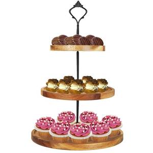 lot 748 image: Oungy 3 Tier Wooden Cupcake Stand Tiered Serving Tray Cupcake Tower Wood Dessert Tray for Farmhouse Wedding Birthday Tea Party Kitchen Decor