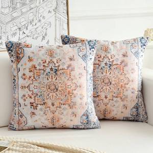 lot 757 image: BUAEL Boho Throw Pillow Covers 24x24 inch Set of 2,Boho Vintage Carpet Pattern Antique Ethnic Decor Double Sided Pattern Cushion Cover Soft Pillow Case Living Sofa Room Bed Square Pillow Cover - Retail $17