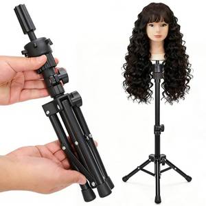 lot 765 image: 25 Mini Wig Stand Tripod, Adjustable Metal Mannequin Head Stand with 360° Rotation for Wig Styling, Hair Training, Cosmetology Practice & Canvas Block Heads (Mannequin Head Not Included, Black) - Retail $9