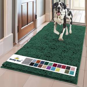 lot 766 image: Muddy Mat�  Super Water Absorbent Door Mat Indoor, Microfiber Quick Dry Chenille Entryway Rug,Slip Resistant Front Door Mat,Indoor Mats for Entryway,Machine Washable Pet Rug, Dark Green XL 59X35 - Retail $90