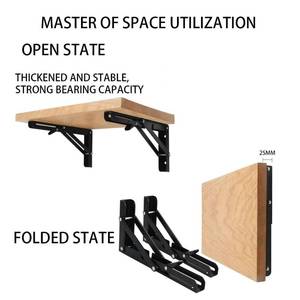 lot 780 image: Black Folding Shelf Brackets Max. Load 220 lb, Heavy Duty DIY Wall Mounted Shelf Bracket Space Saving for Table Work Bench (10 INCEH-2PCS) - Retail $15