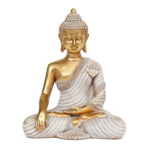 lot 785 image: Gold Buddha Statue 10.2 - Large Indoor Buddha for Home Decor, Zen, Living Room & Meditation - Retail $35