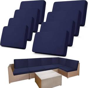 lot 788 image: Newwiee 8 Pcs Stretch Patio Outdoor Cushion Covers Replacement for 4 Backrests and 4 Patio Cushions Covers, Waterproof Couch Sofa Slipcover Furniture Protector, Thin Fabric Breathable(Navy Blue) - Retail $35
