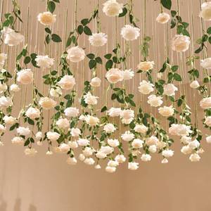 lot 793 image: Lyrow 60 Pack White Artificial Flower Hanging Ornaments White Rose Floating Garland Floral Minimalist Boho Wedding Proposal Anniversary French Cream Farmhouse Ceiling Garland Table Decor DIY Craft - Retail $58