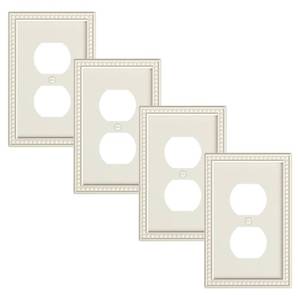 lot 799 image: TREEWELL 4-Pack Pearls Duplex Outlet Cover Plate, Decorative Unbreakable Polycarbonate Switch Plates and Outlet Covers, Light Almond Wall Plates for Electrical Outlets, 1 Gang Receptacle Cover - Retail $10