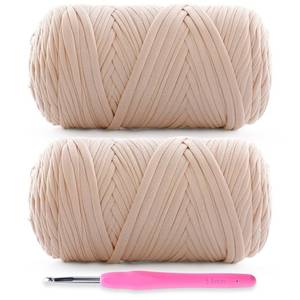lot 801 image: 2 Pack Soft T-Shirt Yarn for Crochet, T Shirt Yarns for Crocheting Crafts, Bags, Basket, Coaster, Tshirt Yarns - 800 G260 Yds with 1 Crochet Hook (2, Beige) - Retail $18