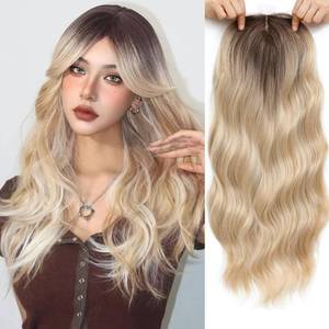 lot 803 image: Hair Toppers for Women, 20 Inch Toppers Hair pieces for Women with Thinning Hair Big Base Curly Wavy Wiglets Cover 360° 3D Middle Part Clip in Bangs (Highlights Champagne Blonde with Brown Root) - Retail $29