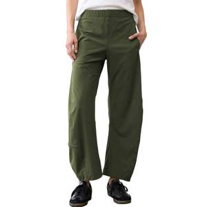 lot 804 image: SeeLuNa Women Barrel Travel Pants Elastic Waistband Tapered Leg Baggy Mid Rise Work Trousers Lounge Pant with Pockets(Olive,L) - Retail $33