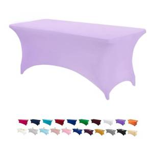 lot 806 image: Peomeise 6FT Spandex Table Cover Rectangular Stretch Spandex Tablecloth (Lavender,6FT) - Retail $19