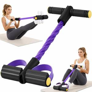 lot 808 image: Upgraded Pedal Resistance Band with Handle, Soft Durable Fashion Puller Exercise with Thickened 6 Tension Ropes, Tube Pedal Resistance Device for Abdomen, Waist, Arm, Leg, CoreABS (Black & Purple) - Retail $10