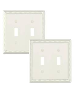 lot 813 image: MARK ON ONE TREEWELL 2-Pack Double Toggle Light Switch Cover Plate, Pearls Decorative Dual Switch Plate Covers, Light Almond 2 Gang Metal Wall Plate, Corrosion Resistant - Retail $15
