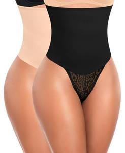 lot 854 image: Tummy Control Thong Shapewear for Women High Waist Body Shaper Panties Girdle Lace Shaping Underwear(B# Blackbeige, Medium) - Retail $34