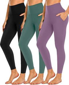 lot 858 image: NEW YOUNG 3 Pack Leggings with Pockets for Women,High Waisted Tummy Control Workout Yoga Pants - Retail $20