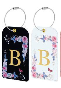lot 878 image: 2 Pack Luxury Floral Luggage Tags, Durable PU Leather Suitcase Tags with Stainless Steel Cable Strap, Hidden ID Slot for Privacy Protection, Easy to Identify Waterproof Travel Accessories Gift (B) - Retail $8