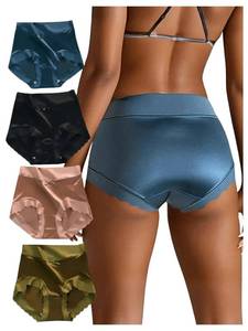 lot 885 image: SOLY HUX Womens Satin Silk Briefs Scallop Trim No Show Underwear Lingerie Mid Rise Panties 4 Piece Blue Pink Multi Large - Retail $23