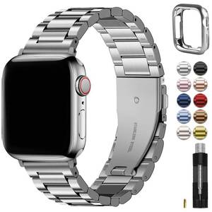 lot 10 image: Fullmosa Metal Band Compatible with Apple Watch Bands 45mm 44mm 42mm 46mm 49mm 41mm 40mm 38mm, iWatch Band with Case for Apple Watch Series 11 10 9 8 7 6 5 4 3 2 1 SE321 Ultra321 , 42mm 44mm 45mm, Silver - Retail $25