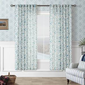 lot 19 image: Blue Floral Linen Curtains 72 Inch Length 2 Panels Set Patterned Semi Sheer Curtains Living Room Bedroom Back Tab Rod Pocket Modern Farmhouse Boho Cottage Core Cabin Window Drapes 72 Inches Long - Retail $35