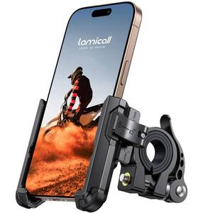 lot 25 image: Lamicall Motorcycle Bike Phone Mount - No Block Camera 1s Lock Bike Cell Phone Holder Clamp, Bicycle Scooter Handlebar Clip, Gifts for iPhone 17 16 15 14 Pro Max, Galaxy S25 Ultra, 4.7-7 Phones - Retail $18