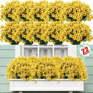 lot 26 image: 22 Bundles Artificial Flowers Outdoor, Faux Flowers UV Resistant with Plastic Plants, Faux Silk Flowers for Outdoors Outside Front Porch Hanging Planter Window Box Garden Decoration - Retail $18