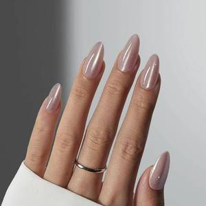 lot 31 image: CTTHNBD Press on Nails Almond - Pink Fake Nails with Glossy Glitter Design - Medium False Nails Press ons - for Women 24 Pcs - Retail $7