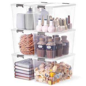 lot 37 image: Citylife 7.8 QT 6 Pack Small Storage Bins Plastic Storage Container Stackable Box with Lids for Organizing, Clear White - Retail $30